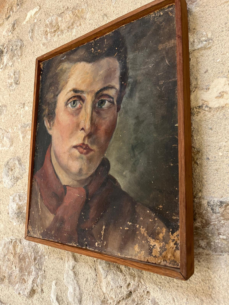 French portrait oil on board