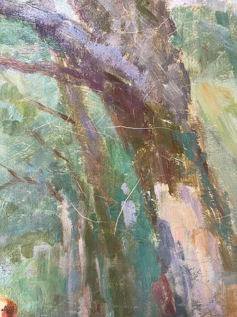 Signed Oil on canvas of camping scene