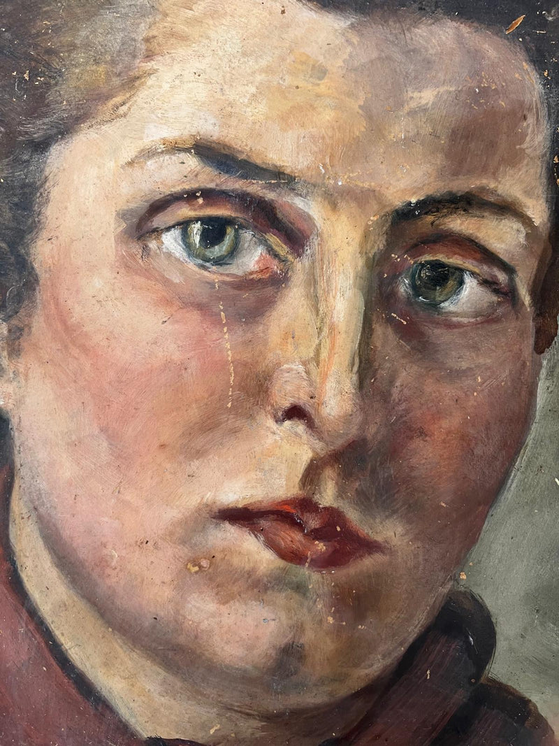French portrait oil on board