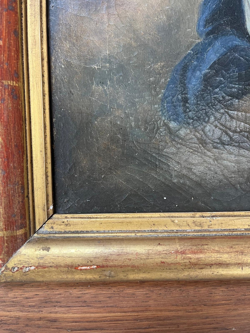18th century oil on canvas of the immaculate conception of the virgin in Oak frame