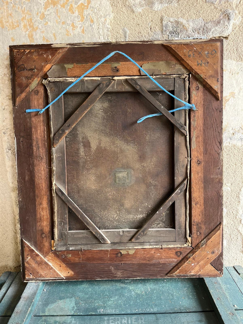 18th century oil on canvas of the immaculate conception of the virgin in Oak frame
