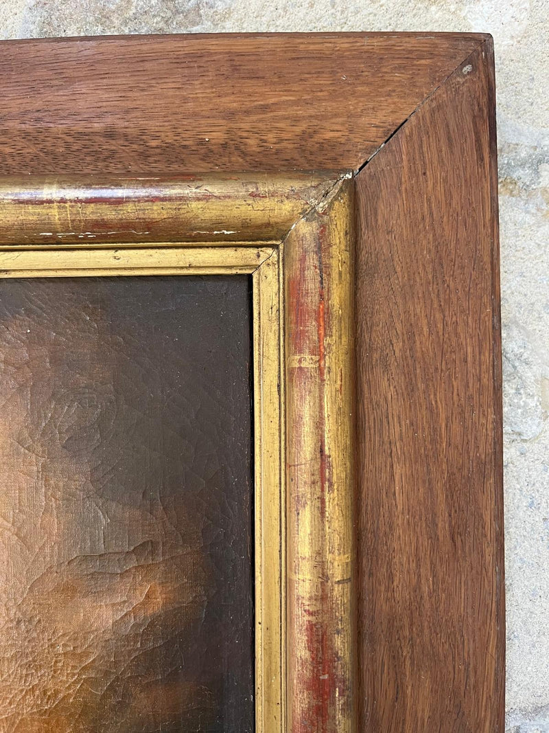 18th century oil on canvas of the immaculate conception of the virgin in Oak frame