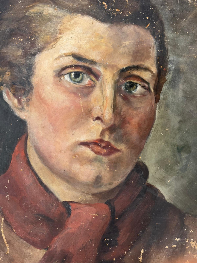 French portrait oil on board