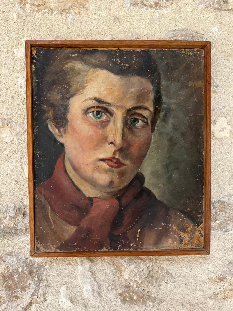 French portrait oil on board