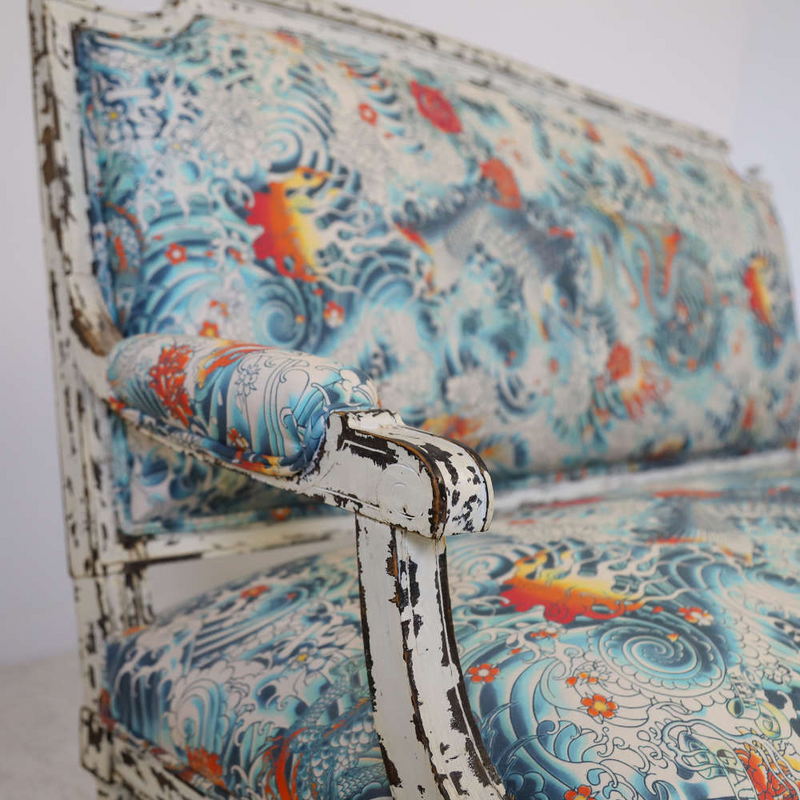 19th century French sofa with Jean Paul Gautier fabric