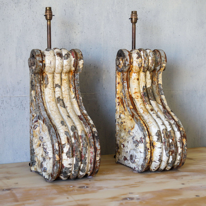 Pair of 19th century Dutch cast iron corbel table lamps