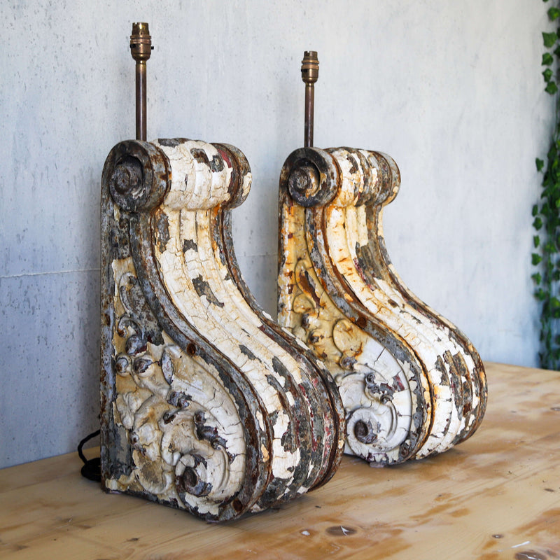 Pair of 19th century Dutch cast iron corbel table lamps