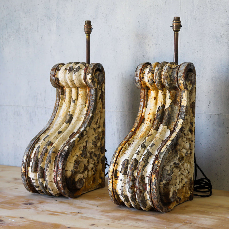 Pair of 19th century Dutch cast iron corbel table lamps