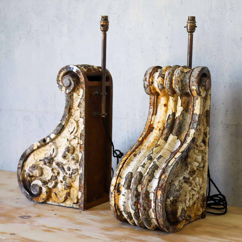 Pair of 19th century Dutch cast iron corbel table lamps