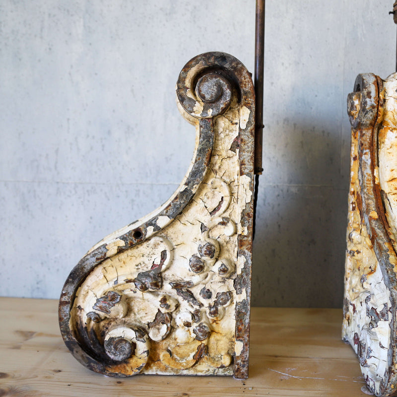 Pair of 19th century Dutch cast iron corbel table lamps