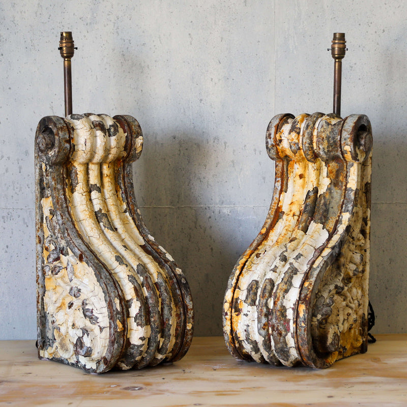 Pair of 19th century Dutch cast iron corbel table lamps