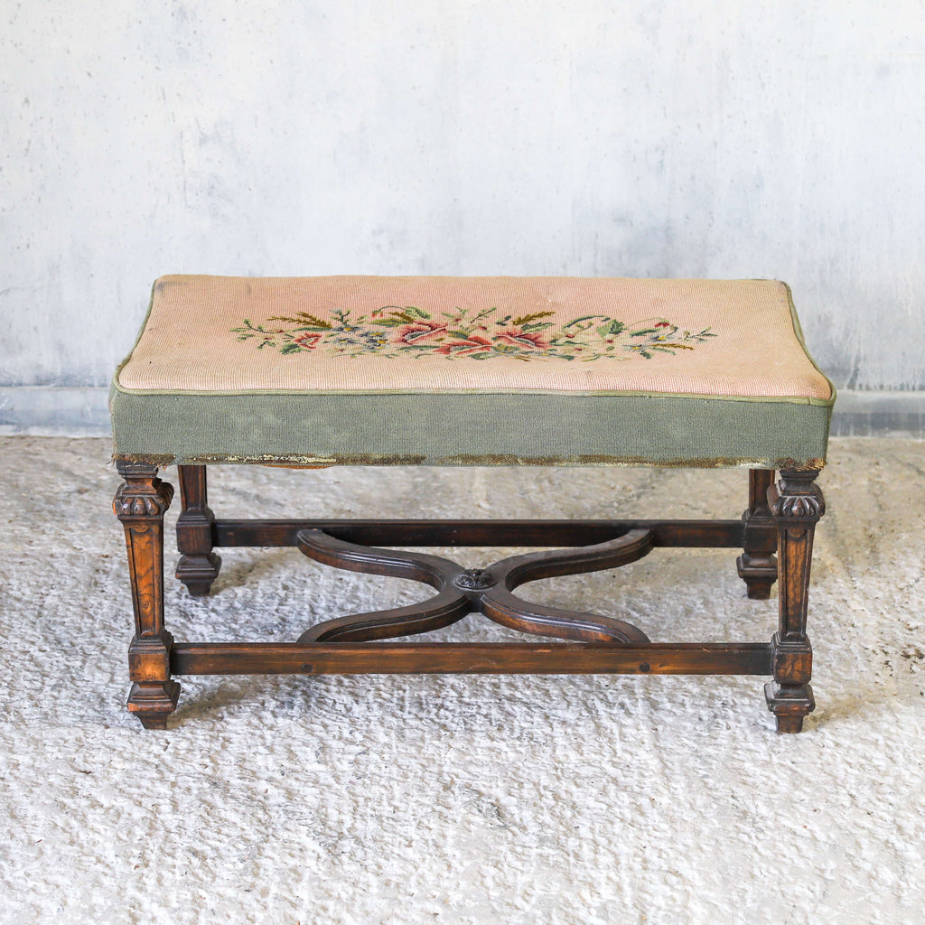 19th century Oak stool with original needlepoint upholstery