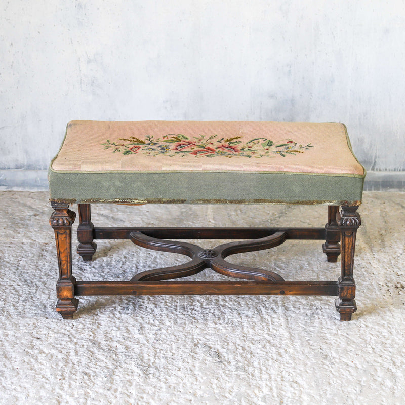 19th century Oak stool with original needlepoint upholstery