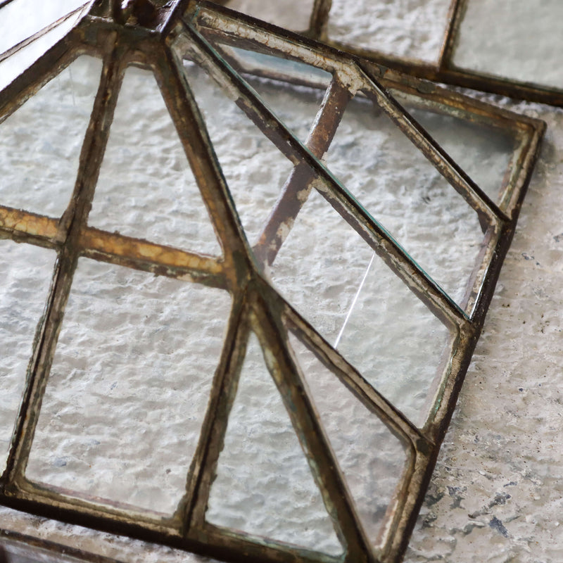 Set of three Victorian iron and glass pyramid garden cloches