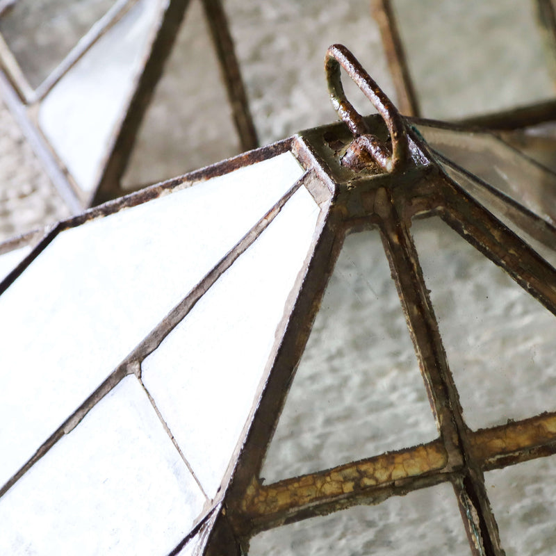 Set of three Victorian iron and glass pyramid garden cloches