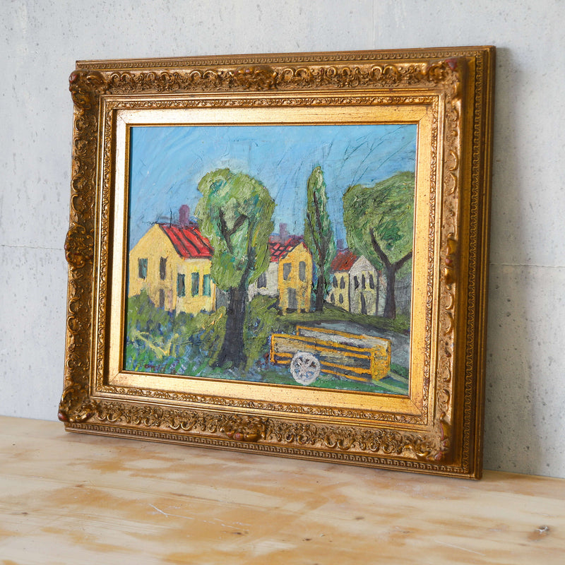 1940’s naïve farm scene oil painting