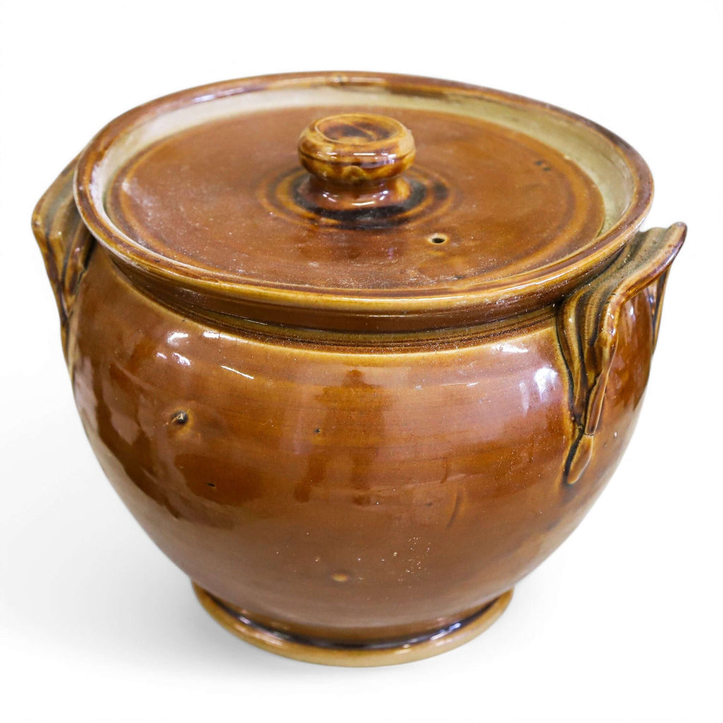 French early 20th century terre de fer Brown glazed serving bowl with lid
