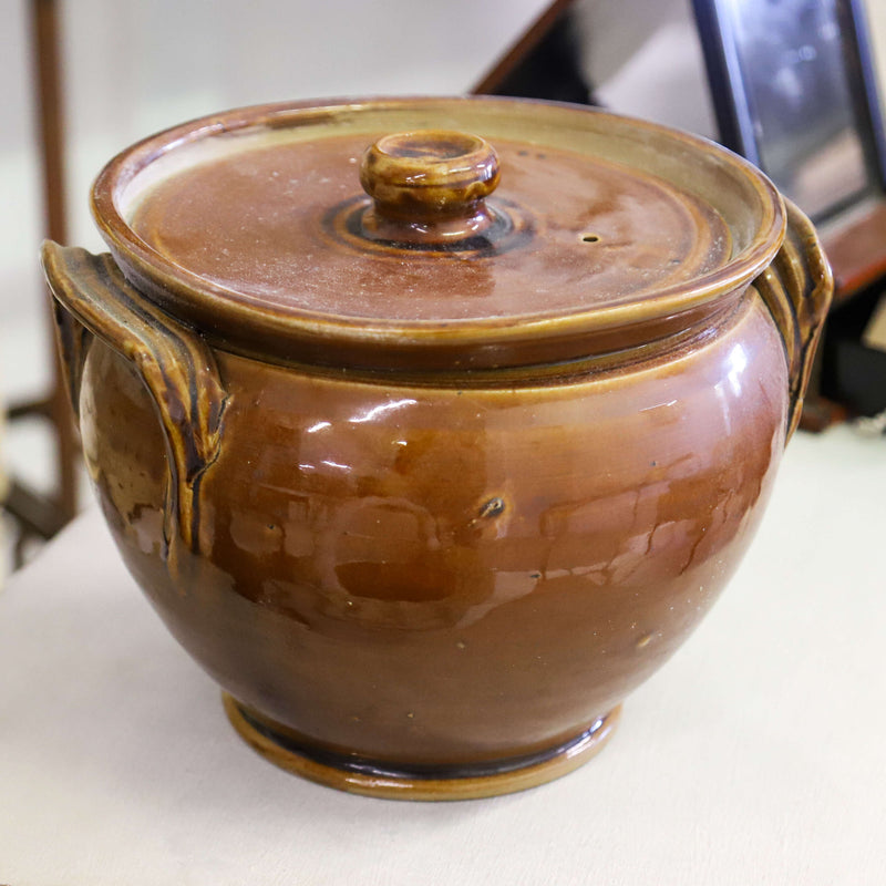 French early 20th century terre de fer Brown glazed serving bowl with lid