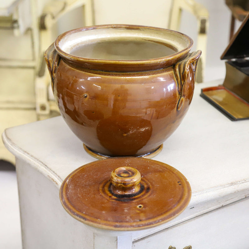 French early 20th century terre de fer Brown glazed serving bowl with lid