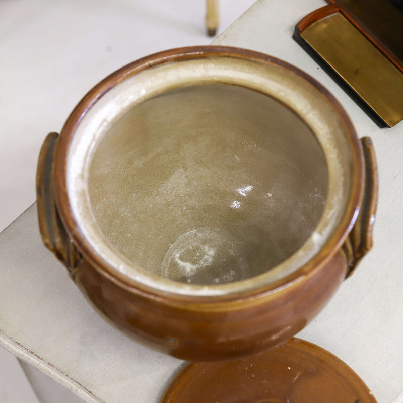 French early 20th century terre de fer Brown glazed serving bowl with lid