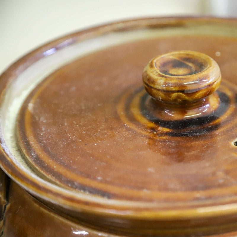 French early 20th century terre de fer Brown glazed serving bowl with lid