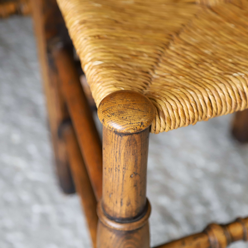 Set of six country ladder back chairs with rush seating