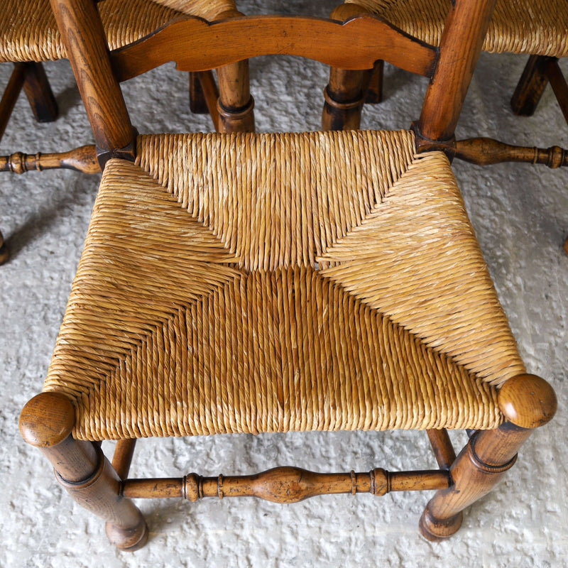 Set of six country ladder back chairs with rush seating
