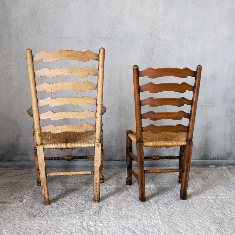 Set of six country ladder back chairs with rush seating