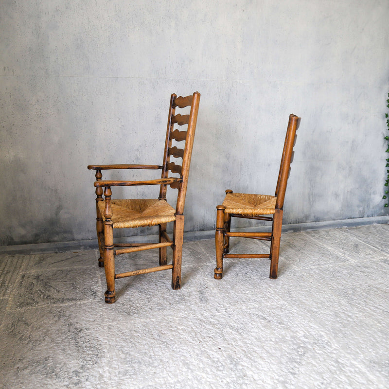 Set of six country ladder back chairs with rush seating