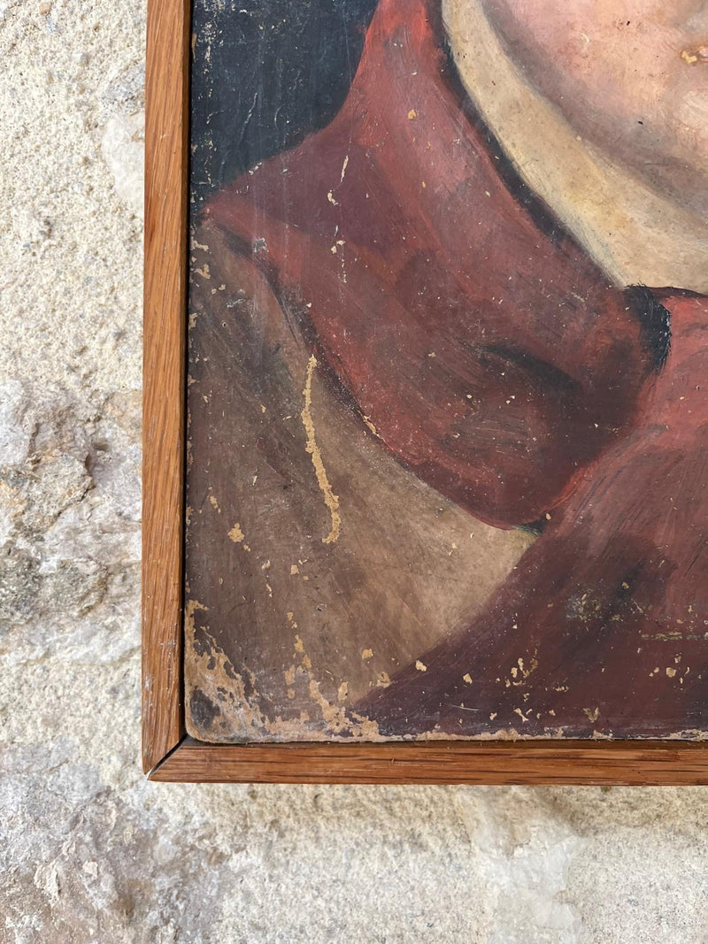French portrait oil on board