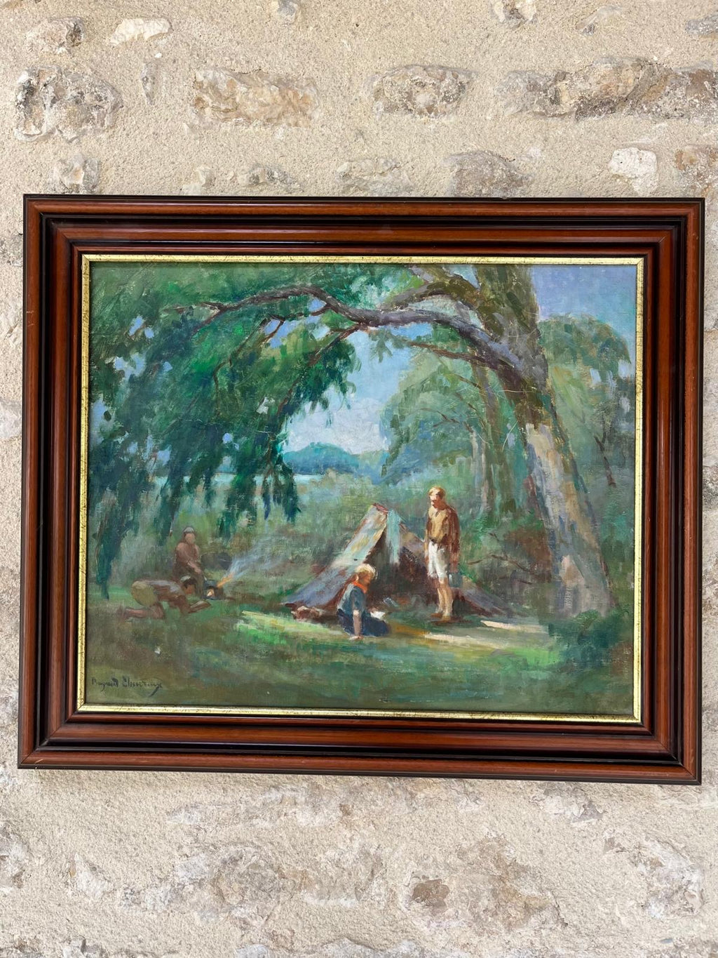Signed Oil on canvas of camping scene