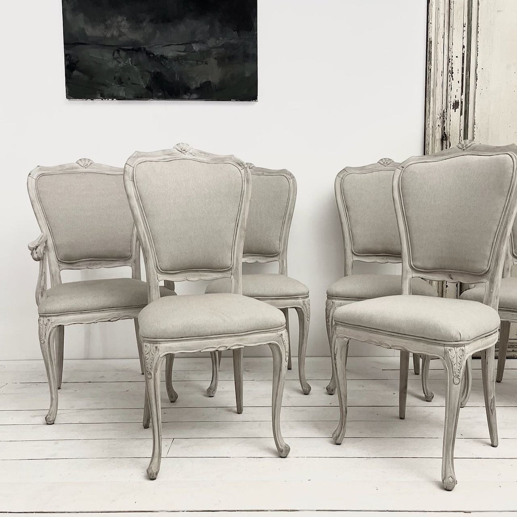 Set of six reupholstered Belle Époque dining chairs