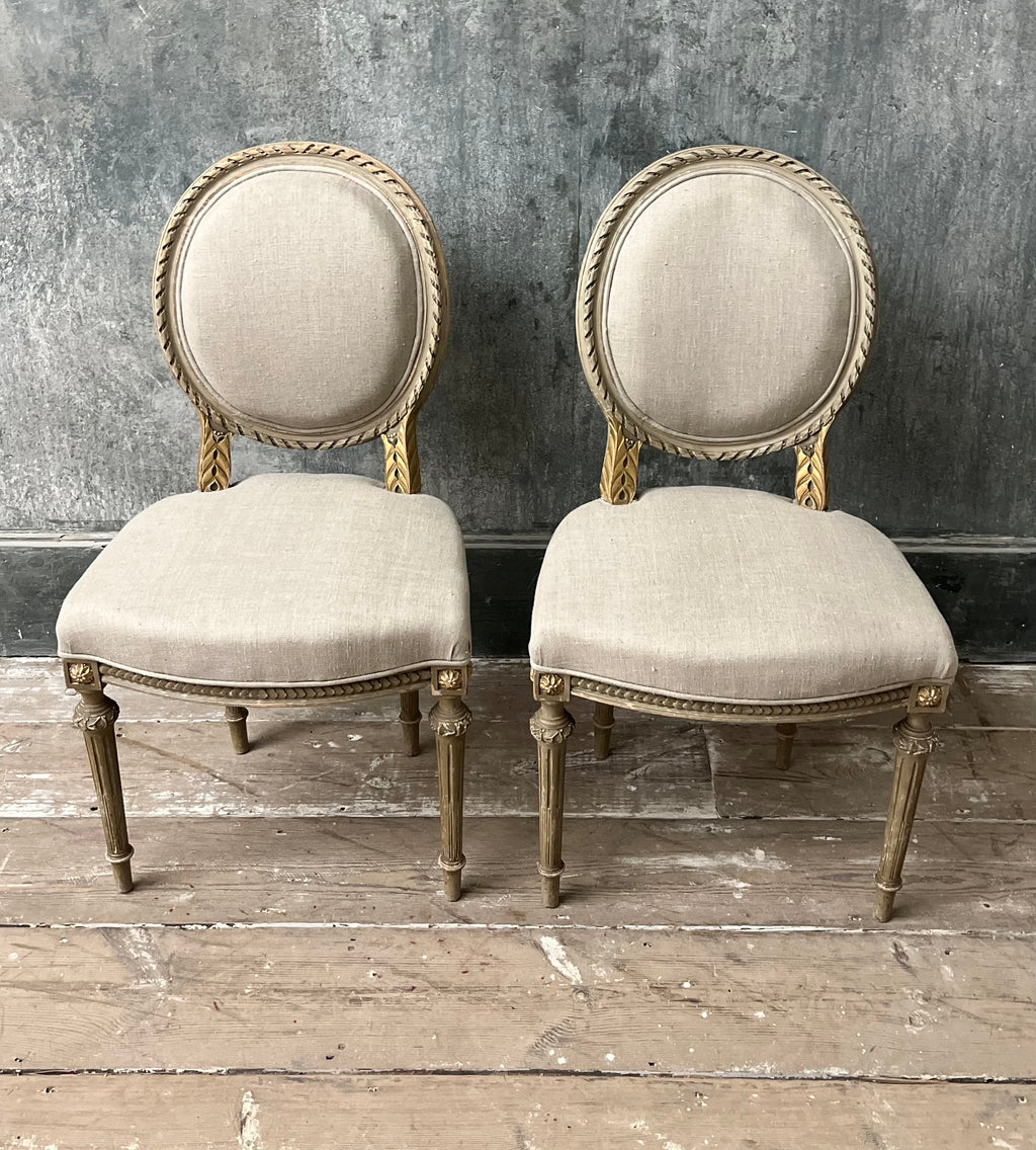 Pair of Louis XVI medallion back chairs