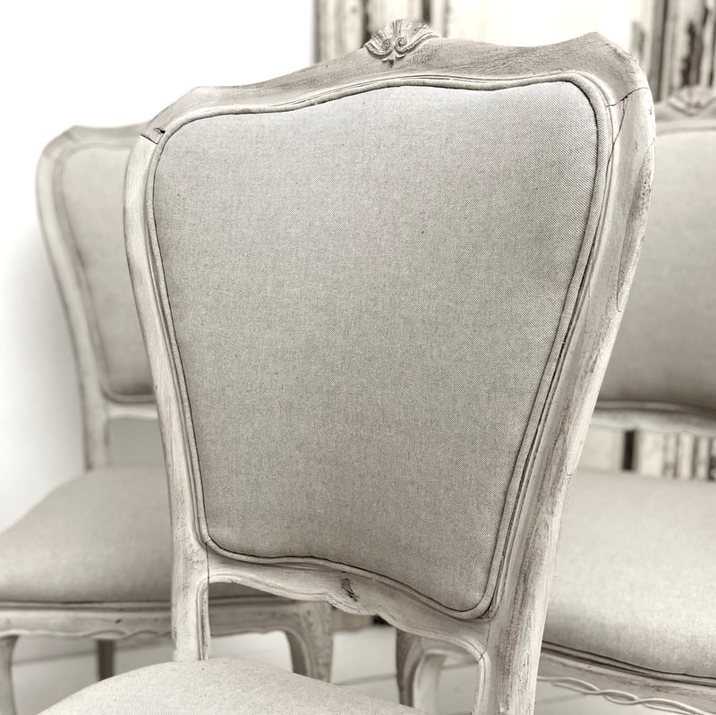 Set of six reupholstered Belle Époque dining chairs