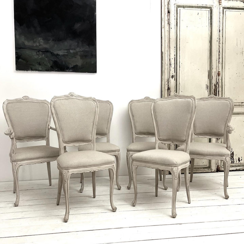 Set of six reupholstered Belle Époque dining chairs