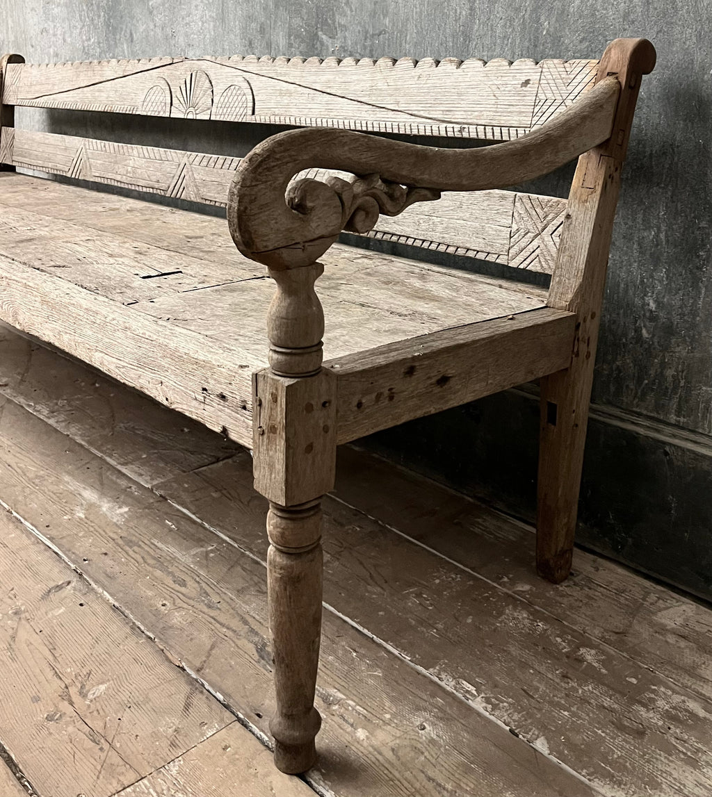 Carved Teak garden bench