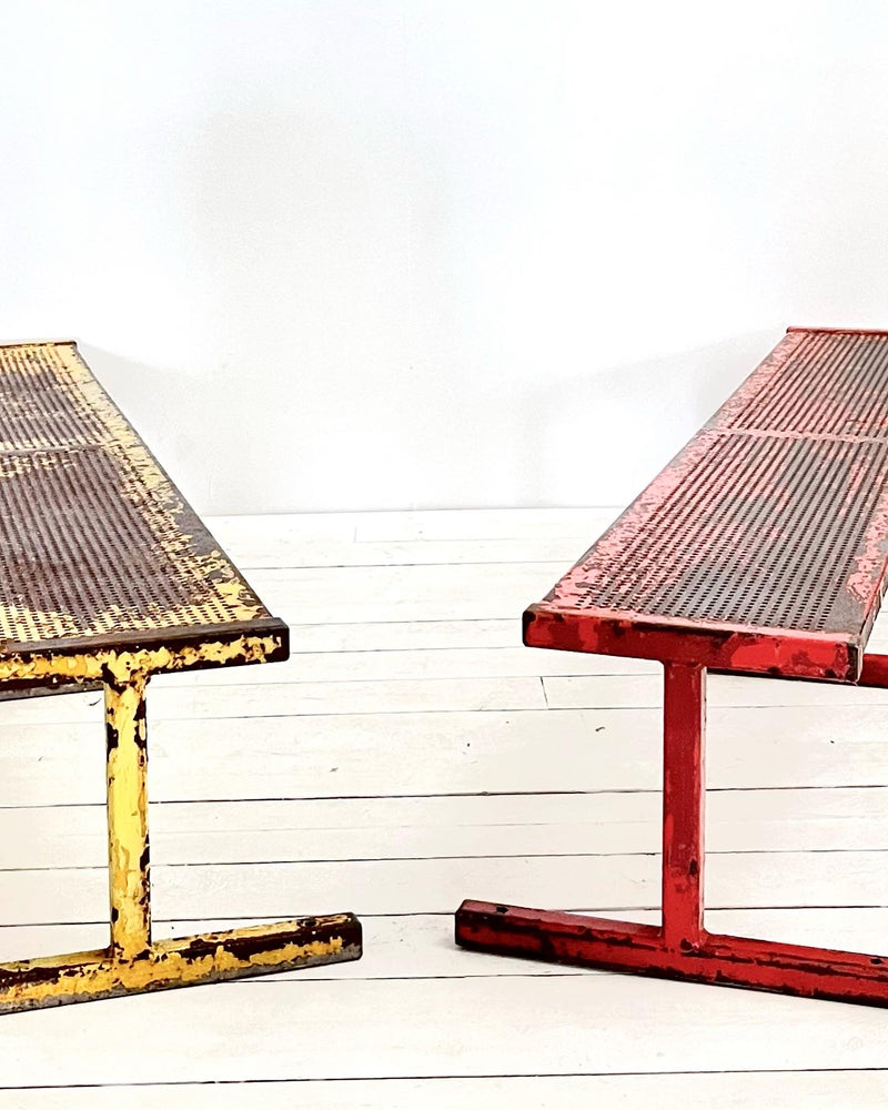 Pair of industrial metal benches