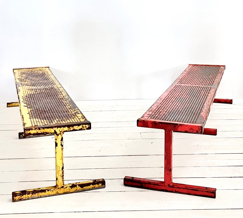 Pair of industrial metal benches