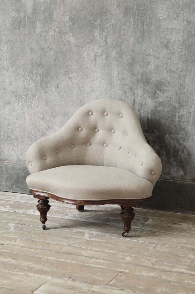 ENGLISH REUPHOLSTERED BUTTON BACK CHAIR