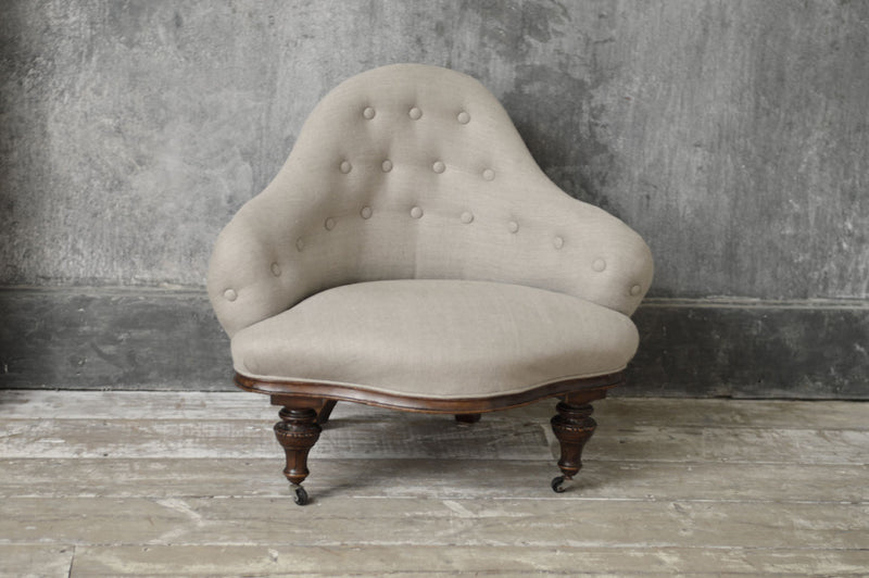 ENGLISH REUPHOLSTERED BUTTON BACK CHAIR