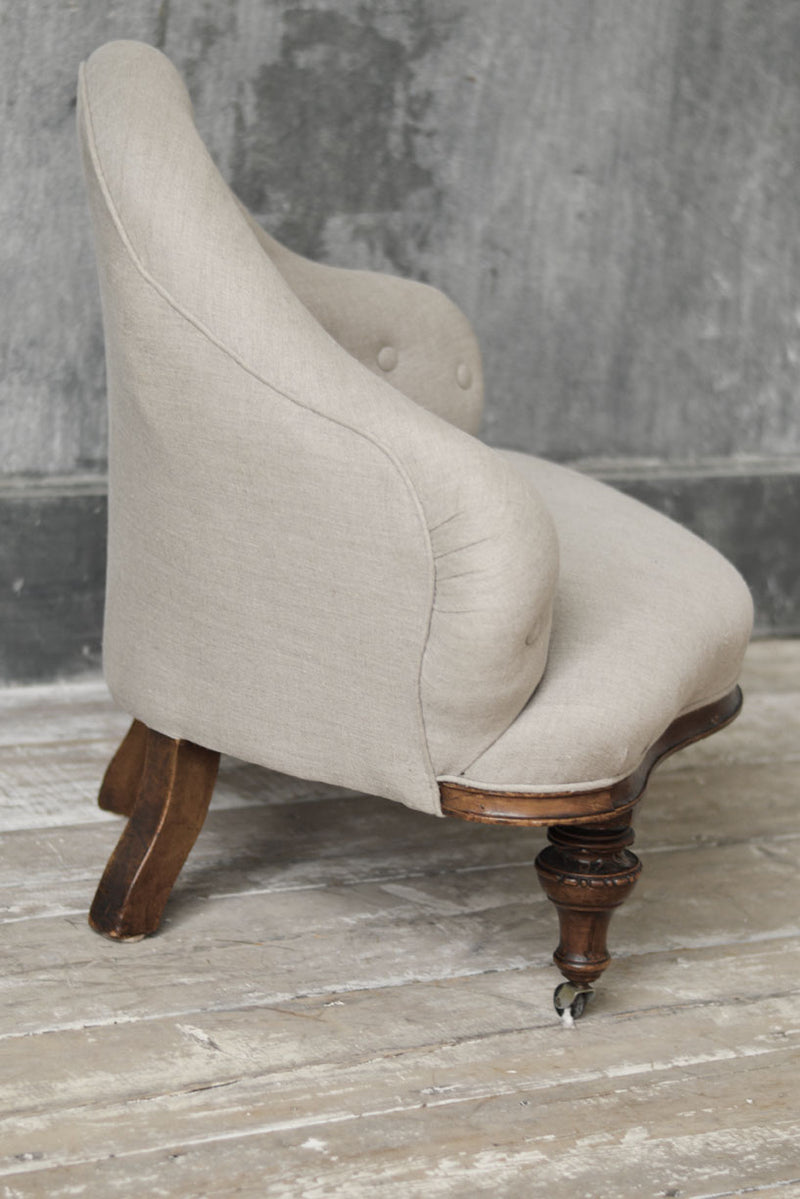 ENGLISH REUPHOLSTERED BUTTON BACK CHAIR