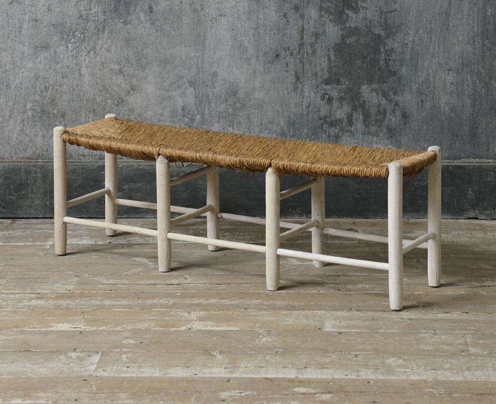 French rustic rush seat bench