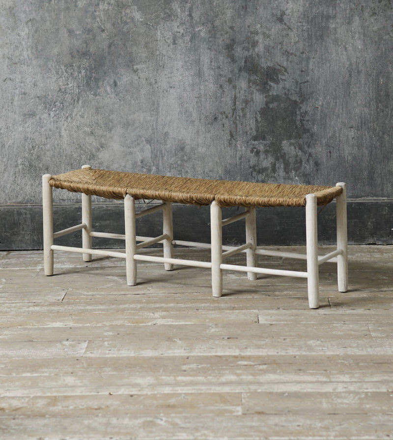 French rustic rush seat bench