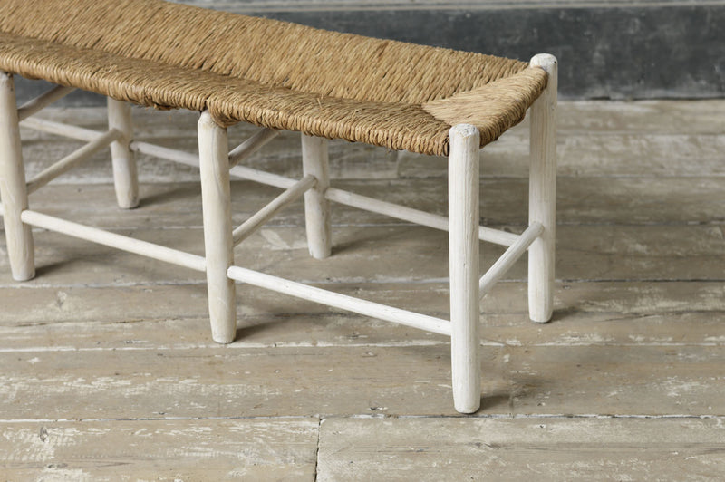 French rustic rush seat bench