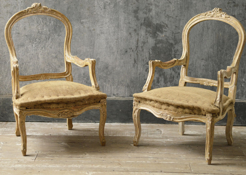 Pair of French Rococo style 19th Century carved salon chairs