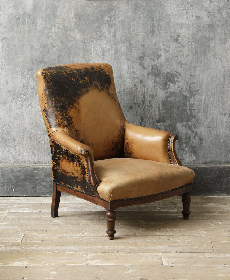French Napoleon III  leather armchair