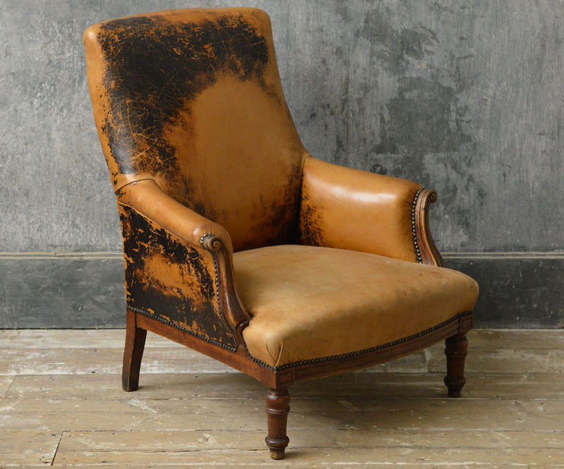 French Napoleon III  leather armchair