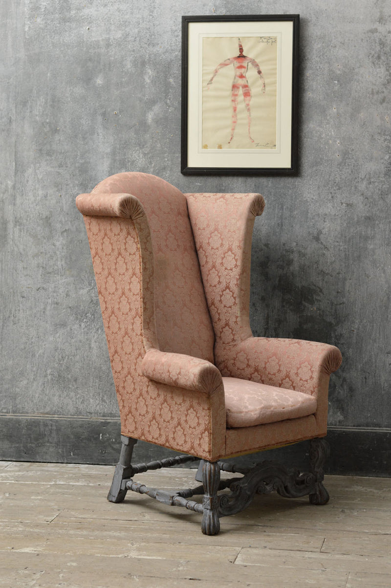 A Swedish Baroque tall back wing chair