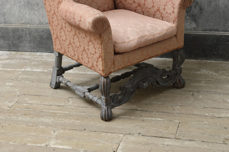A Swedish Baroque tall back wing chair