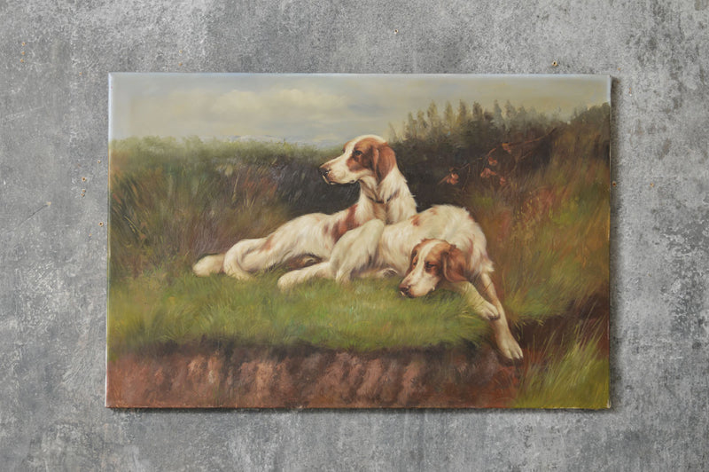 20TH CENTURY OIL ON CANVAS OF ENGLISH SETTERS